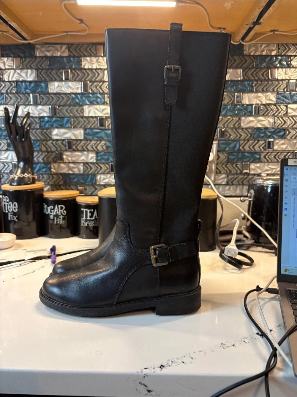 Easy Spirit Black Over-the-Knee Smooth Leather Boots with Side Zip